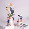 Vasos vaso de cerâmica sala de estar decoração criativa cor bloco pintado nicho flor ware