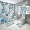 Cortinas de chuveiro ondulação de água conjunto de cortina de banheiro tapete de banheiro em forma de u decoração de casa