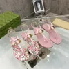 Flat sandals rhinestone pin toe lace decorative ankle band luxury designer dress shoe fashion factory quality womens casual beach shoes printing Flip flop