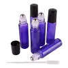 Burkar 6st 10 ml lila eterisk oljeglasrulle på flaskor med rostfritt stålrullkula för parfymaromaterapi