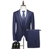 2023 Fi New Men's Boutique Busin Slim Solid Color Suit Set / Male Slim Fit Double Split Dr Blazers Jacket Pants Vest V0kS#