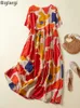 Plus Size Boho Beach Floral Summer Dress 2023 Kvinnor Bomullsdamklänningar Loose Casual Long Overized Woman Vestidos 240323