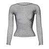 Kvinnor Fishnet Mesh Tops 6 färger Sexig Se genom T-shirt Skinny Goth Hollow Out Long Sleeve Shirts Crop Top Shirt Streetwear 240321