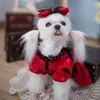 犬のアパレル手作りのファッション服ペットドレスクラシックレッドサテンパフスリーブかわいいコスチュームヴィンテージプリンセスワンピースパーティーホリデー