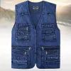 Heren Denim Vest Jas Donkerblauw Zwart Sleevel Vrachtwagenchauffeur Fietser Denim Jas Multi-pocket Rits Sleevel Vest z6kS #