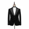 Men'S Suits & Blazers Mens Black White Polka Dots Veet Men Costume Homme Groom Tuxedos Wedding Slim Fit Party Blazer Landuxiu Drop De Dhelo