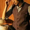 men's Retro Tweed Vest Denim Vintage Wool Jacket Male Steampunk Waistcoat High Quality Suit vest q1Gv#