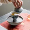 Conjuntos de chá Pure Hand-pintado Osmanthus Cerâmica Tampa Tigela Teacup Único Chinês Alto Pé Copo Não é Conjunto de Chá Infusor
