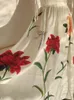 캐주얼 드레스 팅플리 디자이너 패션 EST Flower Embloidery 고품질 미디 롱 파티 디너 여름 여름 스트랩 라인 드레스