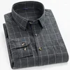 Men's Casual Shirts 2024 Spring And Autumn Brushed Shirt Flannel Stripe Color Spinning Trend Solid Cardigan Flip Neck