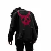 Harajuku Gotik Dem Hunter Kafatası Siyah Denim Ceket Erkekler Rock Punk Heavy Metal Sweatshirt Sudadera Sırıştıranları Delik Sokak Giyim D14W#
