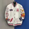 New Y2K Harajuku Hip-Hop Stitching Motorcycle Baseball Uniform Male Street Letters Flocking Embroidery Jacket Coatem