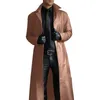Płaszcz skórzany męski Vintage Brytyjski styl wiatrówek Przystojny stały kolor Slim-Fit Overcoat LG Plussize Plussize E6t4#