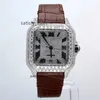 Anpassad design brun läderbälte full isbussar ner fyrkantiga urtavla VVS Clarity White Moissanite Diamond Men Watch At Factory Price