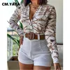 Cmyaya strand semester kvinnans spårdräkt blommig blad långärmad skjorta och shorts matchar två 2 -stycken set outtis sweatsuit 240327