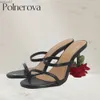 Sandals Rose high heels strange high heels summer shoes designer sandals black leather double straps slippers custom colorsL2403