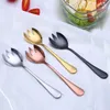 Skedar guldsalladsked gaffel 2st rostfritt stål bestick set som serverar färgglada unika kökstillbehör