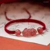 Charm Bracelets Handmade Womens Bracelet Natural Stone Stberry Crystal Brave Troops Red Rope Woven Lucky Drop Delivery Jewelry Oted2