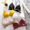 Soutien-gorge Triangle pour femmes, bretelles fines, enveloppant la poitrine, boucle avant, sans fil, côtelé, Sexy, dos croisé, intimes féminins, Bralette