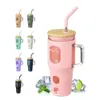 Bouteilles d'eau en bambou de 32Oz, avec couvercle, tasses de voyage en verre de paille, gobelets avec poignée et manchon en Silicone