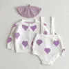 Clothing Sets Spring Autumn Infant Baby Girls Knit Long Sleeve Love Print Coat Rompers Kids Sweater Suit Clothes 0-24M