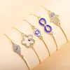 Charme Pulseiras Estilo Lucky Turco Hamsa Blue Eye Pulseira para Mulheres Meninas Ajustável Strass Flor Link Chain Jóias