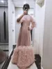 Party Dresses High Collar Half Sleeve Floor Length Shining Lace Tulle Layers Prom 2024 Pale Mauve Luxury Dress