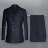 2pcs / set Suit Jacket Lg Mangas Lapela Double-breasted Placket Slim Fit Straight Down Hem Busin Wear Flip Pockets Wedding El L9Jp #