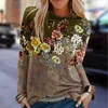 Women's T Shirts Womens Long Sleeve Tops Casual Blouse Crew Neck Tunic Basic Floral Printed Tee Spring Ladies Sweatshirts