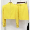 Abiti da lavoro JAMERARY Pista di moda Giallo Perlina Diamante 2 pezzi Set Cappotto da donna Top Cerniera posteriore e mini gonne corte Abiti