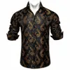 Camicia da uomo Paisley in oro nero Camicie a maniche Lg casual per uomo Camicia da ufficio Busin Slim Fit Uomo Camicie da uomo Abbigliamento 65ba #