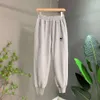 2024 Spring and Autumn New Little Bear Embroidery Boutique Versatile Loose Casual Tie Feet Thin Sports Cotton Pants Women's Instagram