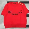 Femmes Logo Lettre imprimé O-Neck Boutons à manches courtes Patchwork Patchwork Knited Desinger Sweater Top Shirts SML