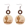 Kolczyki Dangle Drewniane koło i laser słonecznik Aztec Cactus Western 2024 Cowgirl Wood Art Jewelry