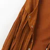 Jaquetas femininas Western Fringe Colete Mulheres Faux Camurça Aberta Vintage Sem Mangas 70s Hippie Roupas Boho Jaqueta Com Capuz