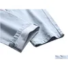 Heren Jeans Heren Lichte kleur Slim Fit Gat High Street Blauw Niet-elastisch Casual Mode Stedelijk Stretwear Drop Delivery Kleding Kleding Dhfaz