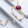 Cluster Rings Pure 585 Purple Gold Tourmaline Ring For Women Plated 18K Color Rose Inlay Pink Stone Six Claw