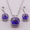 Necklace Earrings Set Purple Crystal Zircon Woman 925 Sterling Silver Pendant Earrings434