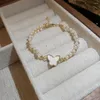 Link Bracelets White Butterfly Pearl Bracelet Imitation Gold Color Bangle Copper Resin Beaded