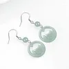 Ohrhänger, natürlicher A-Grade-Jade, blauer Wasserlotusblüten-Samen-Jadeit, S925-Silber, eingelegt, alter Stil, Damen-Geschenke, Schmuck