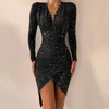 Casual Jurken Diepe V-hals Ruches Midi Jurk Vrouwen 2024 Lente Sexy Bodycon Onregelmatige Bandage Feestavond Elegante Lange Mouw vestidos