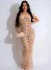 Casual Dresses Sexy Knitting Hollow Out Beach Dress Women Summer Holiday Vacation Outfits Off The Shoulder See Through Sequines Maxi Robe