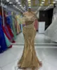 Runway Dresses Special Gold Mermaid Celebrity Sleeveless Red Carpet with Crystals Vestidos de Noche Grand Evening Gowns