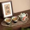 Theeserviezen Puur met de hand beschilderd, onderglazuur gekleurd theeservies, complete antieke set Ceremonie theepot en bekerservies