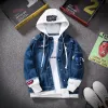 denimjacka mens huva smal fit casual streetwear jean jackets lg hylsa trendig ytterkläder höst vinter jacka kappa för män 42Js#