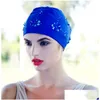 Bonnets de natation élastiques imperméables protègent les oreilles cheveux longs piscine chapeau chapeau plissé fleur taille de bain pour les femmes livraison directe sport O Dhysf