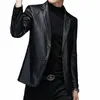 2023 мужские новые весенне-осенние винтажные куртки из мягкой искусственной кожи, мужские классические приталенные костюмы с крокодиловым узором, черные пиджаки, пальто 51Y9 #