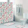 Shower Curtains Flamingo Curtain Set Tropical Plant Green Leafy Non-slip Toilet Mat Home Bathroom Decor
