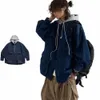 Mit Kapuze Jeansjacke Männer Frauen Vintage abnehmbare Kappe Frachtmantel japanische Übergröße lose beiläufige Top Frühling Paar Unisex Mantel a3xN #