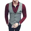 Traje de hombre Chaleco Slim Fit Steampunk con cuello en V de un solo pecho Herringbe Sleevel Chaqueta Casual Party Coletes Homem S46W #